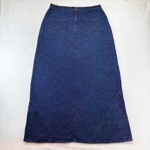 Quizz New York Denim Maxi Skirt Womens 11/12 Blue Quilted Lattice Boho Y2K 90s